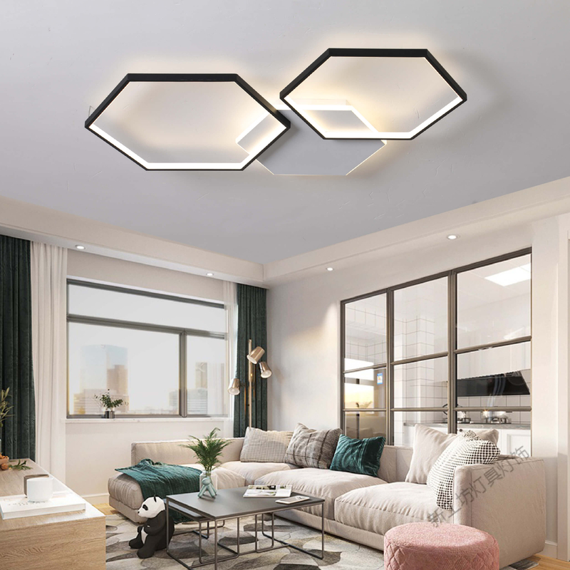 Lámpara de techo LED hexagonal con balack y blanco