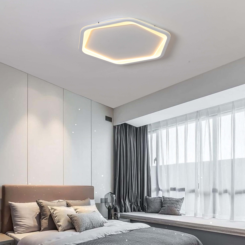 Lámpara de techo LED hexagonal PS, Tableros LED incorporados, Diseño nórdico mínimo para dormitorio