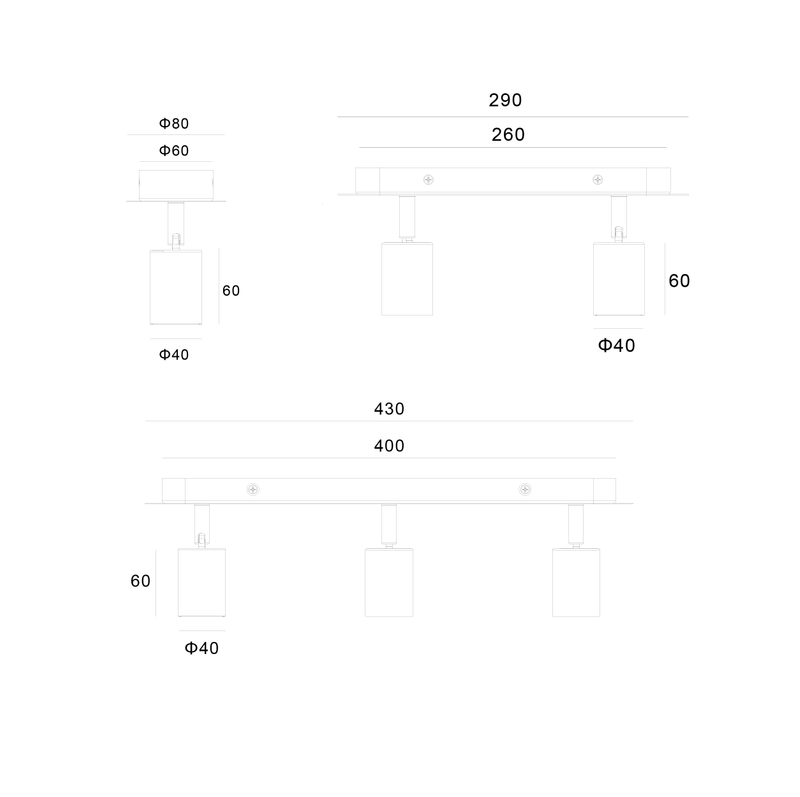 Ø40*60 E27 Luz de techo